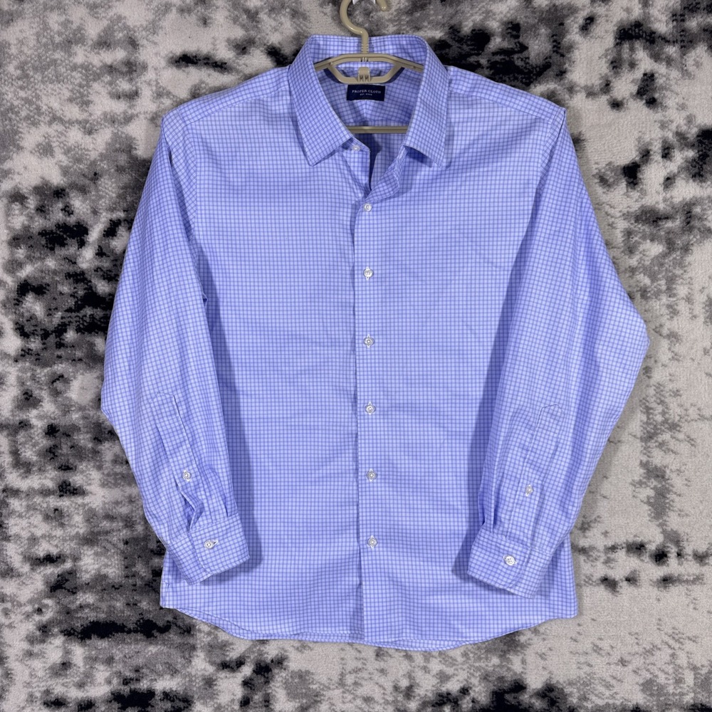 Proper Cloth Dress Shirt Mens Size 17.5-32 Blue Check Office Career Dressy